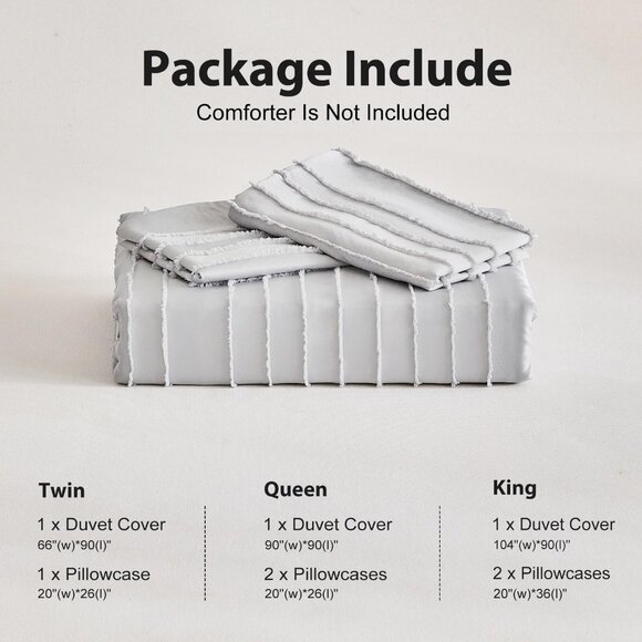 Boho Duvet Cover Striped Textured Duvet Cover Set Tufted Bedding Set  Lightgrey - Picture 6 of 7